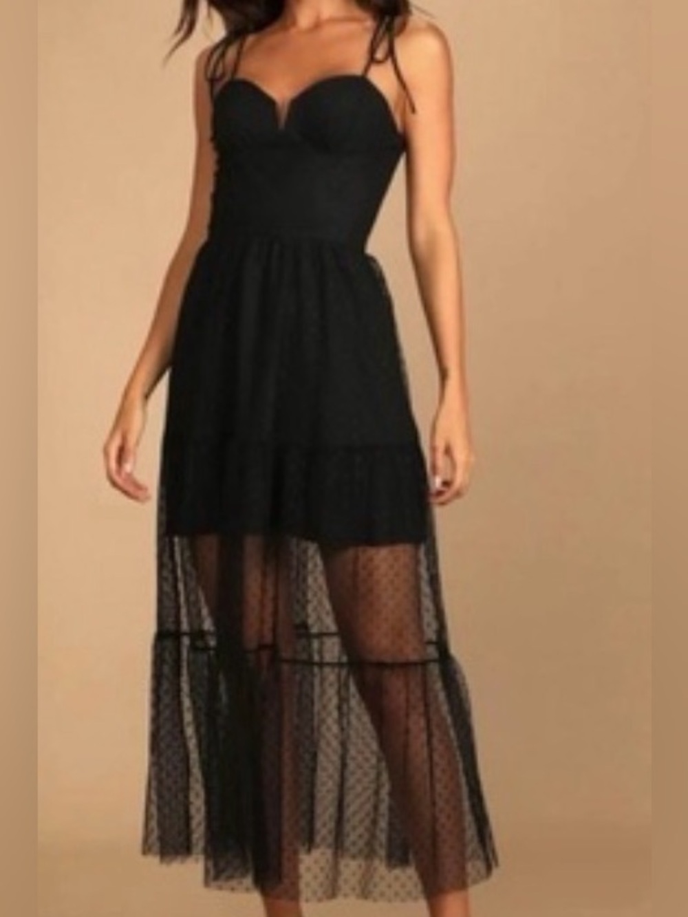 Lulus Black Spaghetti-Strap Sheer Tiered Maxi Dress